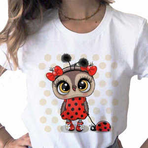 T-shirt d'été pour femme en gros, col rond, coupe ample, décontracté, à manches courtes, motif dessin animé populaire pour filles - Product Image 2