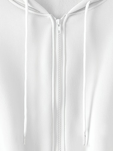 Women White Hooded <b>Crop</b> Sweatshirt Full Sleeve Knitted Zipper-<b>Up</b> Color Blocking Breathable Winter Streetwear 100% Cotton Casual - Product Image 3