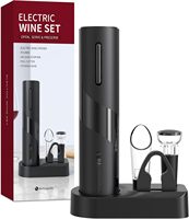 Ensemble cadeau ouvre-bouteille électrique à piles avec verseur de vin, aérateur, bouchon à vide, base de rangement et coupe-capsule