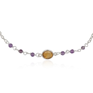 Minimalist 925 Silver Chain <b>Bracelet</b> With <b>Amethyst</b> And Citrine Bezel Set Stones <b>Bracelets</b> For Everyday Wear - Product Image 5