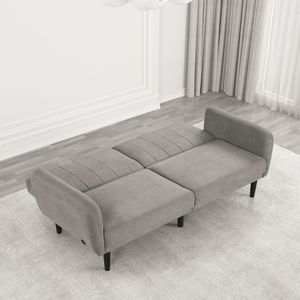 Divano Letto Futon in Tessuto Trapuntato Grigio con Gambe in Ferro, Trasformabile in Letto con Supporto per la Schiena, 1 Pezzo, con Molle Insacchettate - Product Image 3