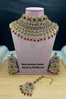 Parure de collier ras-du-cou et boucles d'oreilles de luxe, haute qualité, dernier design, vintage, en cuivre plaqué or, perles et Kundan, pour mariage et fête