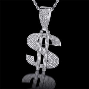 Exquis Unique Cool Invisible 925 argent sterling Ice Out Violet VVS Lab Grown Diamond Money Symbol Dollar Sign Pendentif - Product Image 1