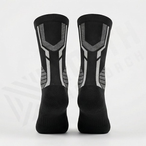 <b>Black</b> Crew Athletic <b>Socks</b> Geometric Pattern Breathable Polyester Spandex Basketball Sports <b>Socks</b> for Adults Summer - Product Image 2