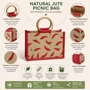 Natural Heavy Duty Jute Picnic <b>Bag</b> | Woven Promotional Shopping Tote with <b>Long</b> Handle for Daily Grocery Use Retail Carry <b>Bag</b> - Product Image 6