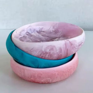 Juego de Tazones de Resina Epoxi Hechos a Mano, Redondos, con Patrón Marmoleado Rosa y Verde Azulado, Decoración para el Hogar - Product Image 1