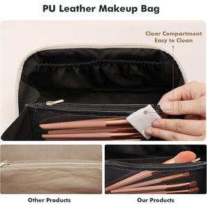 Sac de voyage pour maquillage en cuir vegan imperméable pour femmes, s'ouvrant à plat, avec séparateur transparent et poignée, pour organiser les articles de toilette - Product Image 2
