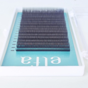 Venta al por mayor de extensiones de pestañas de fibra PBT largas naturales hechas a mano con etiqueta de volumen clásico negro coreano - Product Image 1