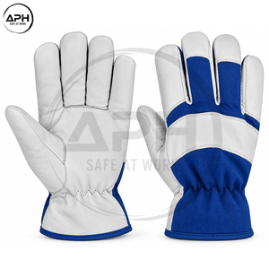 ถุงมืออเนกประสงค์ผ้าใบสีน้ำเงิน หนังสีขาว สายรัดข้อศอกหนัง  ข้อมือยางยืด  สำหรับงานคลังสินค้า ขนส่ง โลจิสติกส์ - Product Image 2