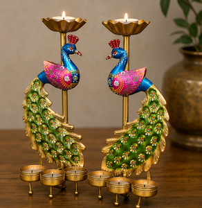 Porte-bougies tealight en laiton plaqué or, peint à la main, lampe de table décorative, décoration d'intérieur, articles cadeaux de Noël - Product Image 3