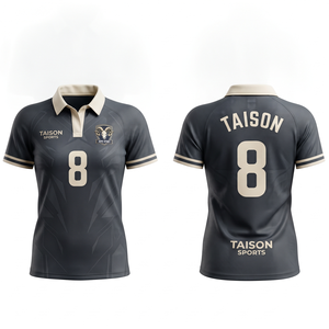 Maillot de rugby pour femme en polyester haute qualité 180 GSM, anti-humidité, beige et gris, design à panneaux, logo personnalisé par sublimation - Product Image 5