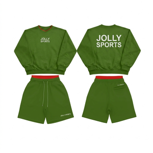 Women Sweatshirt and Shorts Set Polyester Mesh Breathable Fabric Rib Trim Custom <b>Heat</b> Press Logo Sweatshirt and Shorts for women - Product Image 6