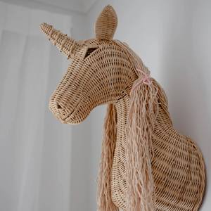 Adorno de Pared de Cabeza de Unicornio para Niños, Hecho a Mano con Ratán, Estilo Bohemio, Organizador de Habitación Infantil - Product Image 4
