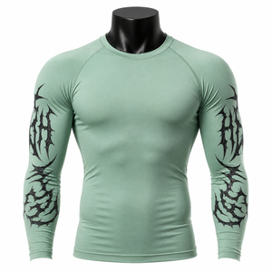 <b>Mens</b> Full Sleeve Rash Guard Tribal Print Compression <b>Shirt</b> Quick Dry Polyester Sports Training Workout Fitness <b>Swim</b> Surfing - Product Image 1
