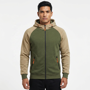 Sudadera de Forro Polar con Capucha y Mangas Raglán para Hombre, Color Verde Oliva Beige, con Cierre, Estilo Casual para Otoño, Corte Regular - Product Image 2