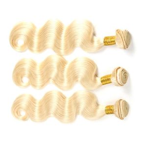Extensions à bandes adhésives en cheveux humains indiens vierges blonds, ondulés, double tirage, Remy, double trame, tissage en vrac fait à la machine, 3 paquets - Product Image 2