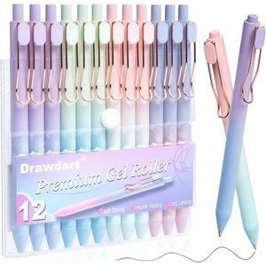 12 bolígrafos de gel retráctiles de tinta negra de punta fina (0.5mm) para escritura suave y estética, sin manchas ni goteo, para mujer, 12 unidades - Product Image 1
