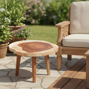 Table basse moderne minimaliste de qualité supérieure en bois de Suar massif, écologique, avec pieds tournés démontables et pliables - Product Image 4