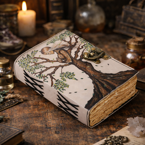 Carnet en cuir fait main vintage, motif arbre de vie en relief, journal vierge avec fermoir et papier vintage à bords festonnés faits main - Product Image 1