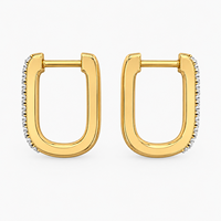 Boucles d'oreilles créoles tendance en or massif 14 carats avec diamants de laboratoire taille brillant – Créoles minimalistes en U délicates 0,20 carat certifiées IGI