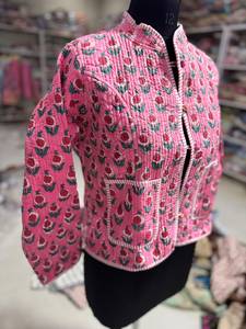 Floral <b>Quilted</b> Cotton <b>Jacket</b> With Mandarin Collar Full Sleeve Autumn Women's Outerwear GIFT FOR HER - Product Image 4
