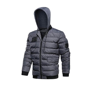 Men's Black Varsity Puffer Jacket Waterproof Breathable Winter Casual Lightweight <b>Covered</b> <b>Button</b> Closure Warm 100% Polyester - Product Image 2
