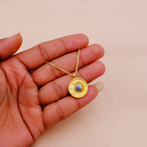 Collier chaîne à pendentif pièce en opale dendritique El Joyero, plaqué or, tendance, vente en gros, personnalisé, modèle 5395, Inde - Product Image 4