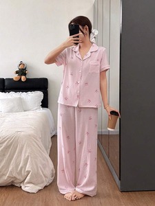 Vêtements de nuit d'été respirants pour femmes grandes tailles, ensembles de vêtements de nuit élégants, pantalons à taille élastique, prix de gros personnalisé, prix bas - Product Image 6