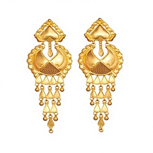 Elegant 22K Solid Gold Heart Chandbali <b>Long</b> Drop <b>Earrings</b> Handcrafted Traditional Indian Bridal Wedding Fine Jewelry - Product Image 2