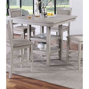 Set da Pranzo Moderno in Stile Rustico Grigio, 5 Pezzi, Tavolo Quadrato con Ripiani e Sedie Imbottite - Product Image 5
