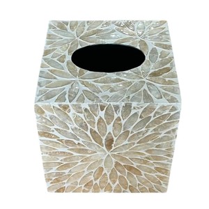 Caja de pañuelos de madera hecha a mano con incrustaciones de nácar para decoración del hogar - Product Image 3