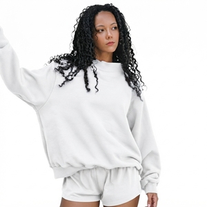 Sudadera Blanca Oversize para Mujer, Cuello Alto Simulado, Corte Holgado, Hombros Caídos, Transpirable y de Secado Rápido - Product Image 1