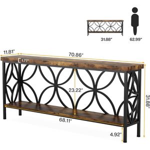Industrial Long <b>Sofa</b> <b>Table</b> with Storage Entry <b>Console</b> <b>Table</b> Behind Couch for Entryway - Product Image 3