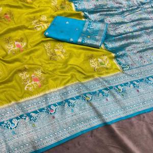 VASTRA COTTAGE Sari de seda suave para mujer con tejido jacquard y estampado digital de pashmina, sari de fiesta étnico de alta calidad - Product Image 2