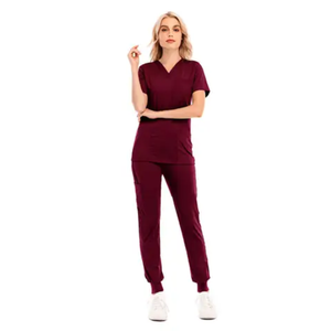 Conjunto de Uniforme Médico para Mujer, Top con Cuello en V y Pantalones Jogger, Algodón y Poliéster, Colores Personalizados, Alta Calidad - Product Image 1