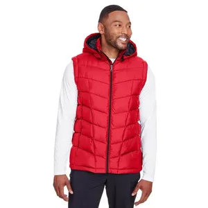 <b>Men's</b> <b>White</b> Hooded Sleeveless Quilted <b>Jacket</b> Canvas Eco-Friendly Waterproof Windproof Polyester Winter Minimalist Style Front - Product Image 1