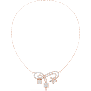Rose <b>Gold</b> Lab Grown Diamond <b>Infinity</b> Floral Pendant <b>Necklace</b> for Women | Elegant Baguette & Round Diamond Chain Gift - Product Image 1