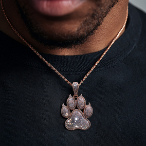 Pendentif unique en forme de patte de chien en or rose massif, serti de diamants naturels, collier avec pendentif en forme de patte de chien - Product Image 4