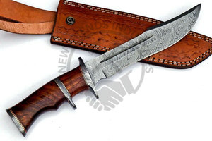 Couteau de chasse à lame fixe en acier de Damas avec fourreau en bois, couteau Bowie ultra-affûté pour le camping et la survie en extérieur, vente en gros - Product Image 4