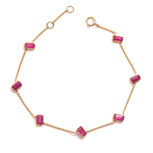Natural Ruby Station <b>Bracelet</b> in Solid 18K Yellow Gold Bezel Set Gemstone Chain with Gold Bead Accents Luxury July Birthstone - Product Image 1
