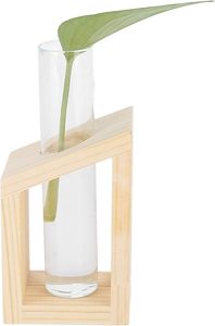Vase en verre moderne et durable avec support en bois, récipient hydroponique pour fleurs, pot de fleurs minimaliste pour bureau, diamètre 4"-6", décoration intérieure - Product Image 2