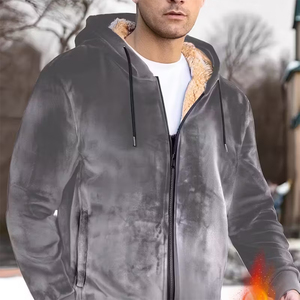 Vente flash : sweat à capuche en velours pour homme, couleur gris, manches longues, fermeture éclair, doux et confortable pour l'extérieur. - Product Image 4