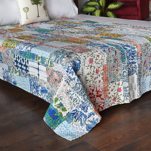 Hand Embroidered Hand Block Printed Kantha Cotton Twin Quilt <b>Throw</b> 150x220 cm Indian Handmade Bedspread Boho Home Decor Supplier - Product Image 5