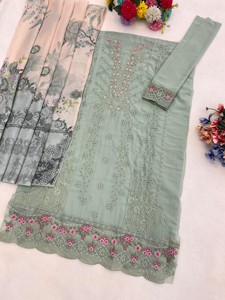Faux Georgette Semi-<b>Stitched</b> Salwar Kameez with Embroidery Work-Modern Style for Wedding Prom & Party Occasions - Product Image 6