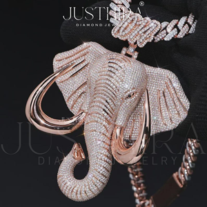 จี้รูปหน้าช้างประดับเพชรโมอิสซาไนต์แบบสั่งทำพิเศษ พร้อมหมายเลขของคุณ - Product Image 5