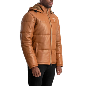 Chaqueta acolchada de invierno para hombre con diseño frontal de logotipo personalizado con tela de algodón/poliéster cuello alto a prueba de viento negro personalizable - Product Image 2