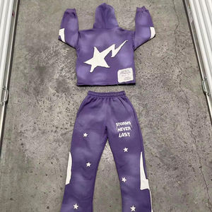 Conjunto de Sudadera con Capucha y Pantalones Deportivos de Talla Grande, Estilo Desgastado y Decolorado, con Parche Bordado, Traje Deportivo Ligero de Alta Calidad Personalizado - Product Image 5