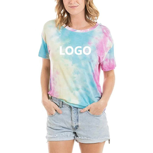 เสื้อยืดคอกลมแขนสั้นผู้หญิง ลายมัดย้อม ทรงหลวม สวมใส่สบาย เหมาะกับฤดูร้อน พิมพ์ลายโลโก้ ผ้าเจอร์ซีย์คอตตอน 100% ระบายอากาศได้ดี - Product Image 1