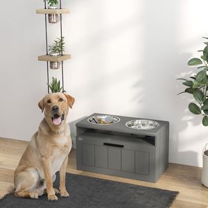 Supporto Rialzato per Ciotole per Cani con 2 Ciotole in Acciaio Inossidabile e Cassetto Portaoggetti, Tappetino Slow Feeder per Animali Domestici di Taglia Grande, Inclusi Gatti - Product Image 2
