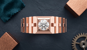 Bague solitaire pour homme en diamant de laboratoire, or rose 14 carats plaqué rhodium, avec large alliance à maillons, cadeau idéal pour fiançailles et anniversaire - Product Image 3
